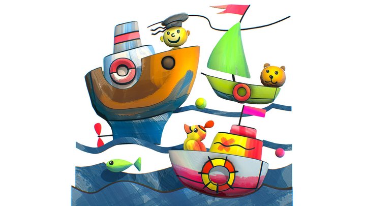 Cartoon 3D illustration Fish Ship Steamship 3D Model