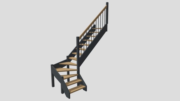 Деревянная лестница на тетивах 3D Model