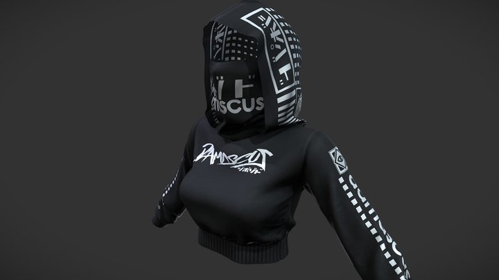 Female Hoode Crop Tracksuit Top With Mouth Mask 3D Model