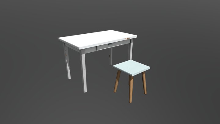 Table and stool (USSR) 3D Model