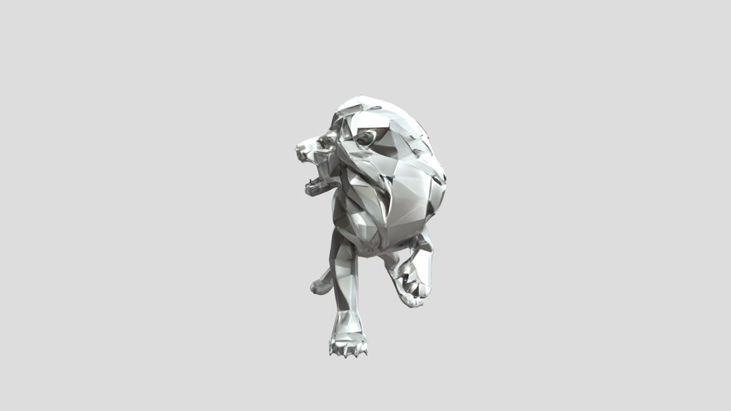 Low-poly roaring lion sculpture