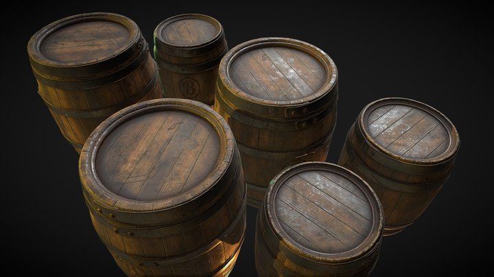 Wood Barrels 3D Model