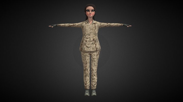 Toon Army Girl 3D Model