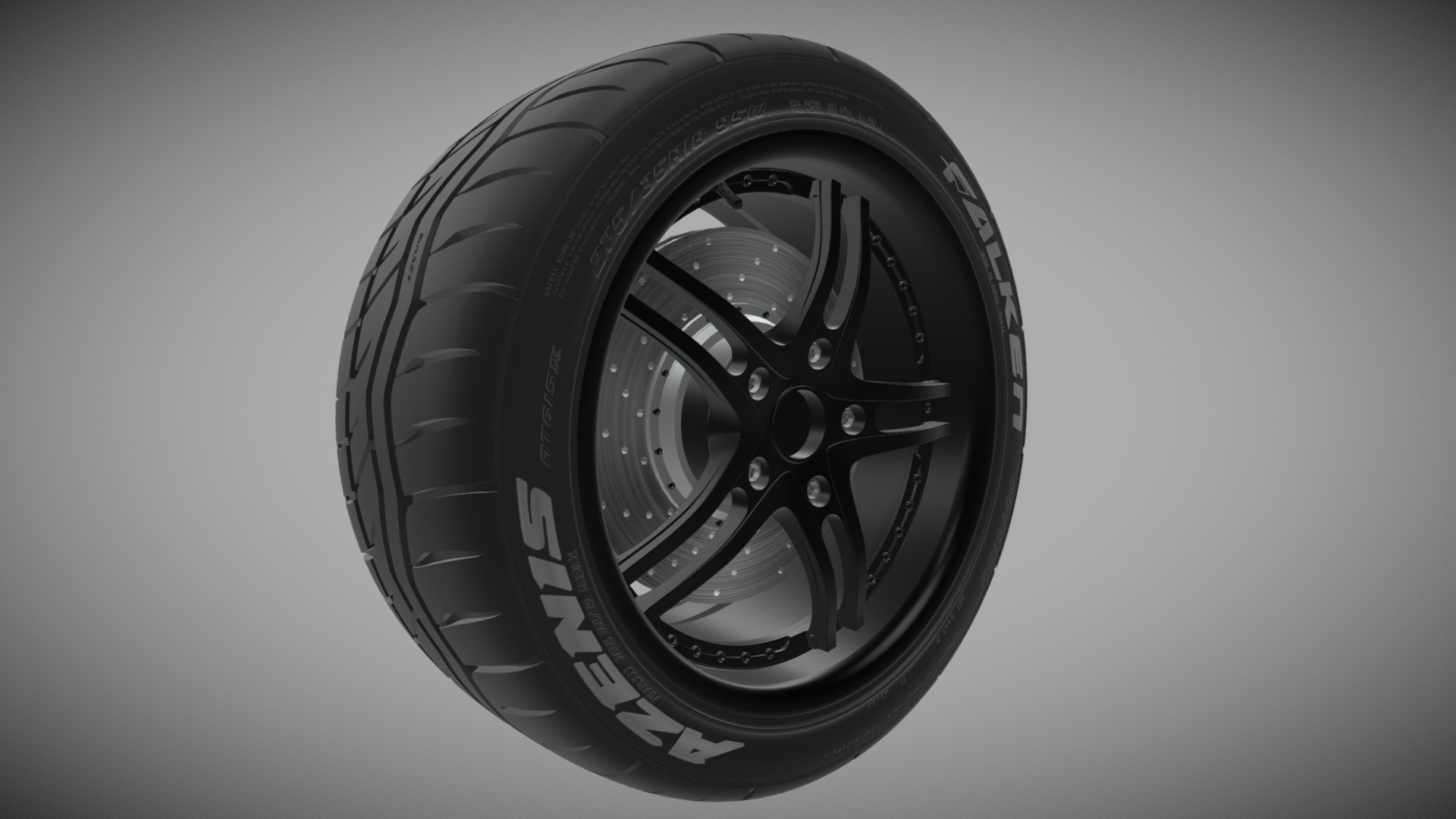 3D model Wheel with tire Falken Azenis RT 615 - This is a 3D model of the Wheel with tire Falken Azenis RT 615. The 3D model is about a close up of a tire.