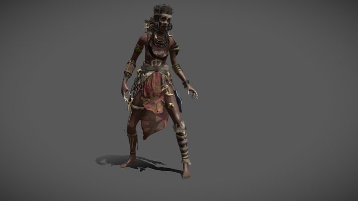 Tribe Woman Hunter 3D Model