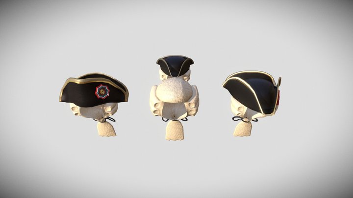 18th Century Powdered Wig, Bicorne, Tricorne 3D Model