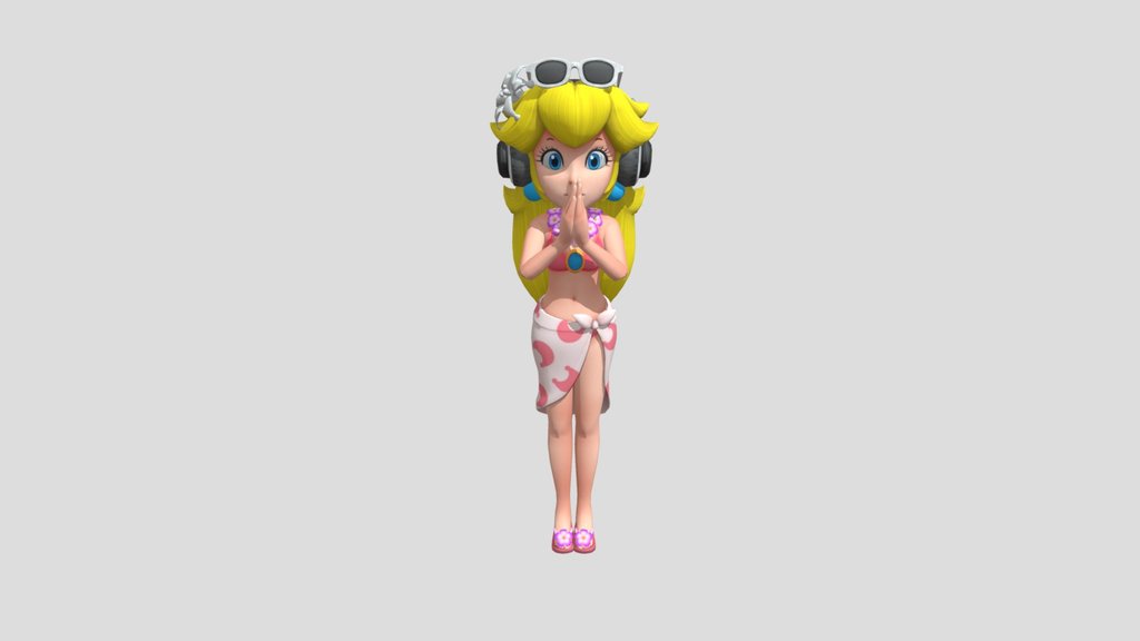 Peach swimsuit headphones on doing yoga