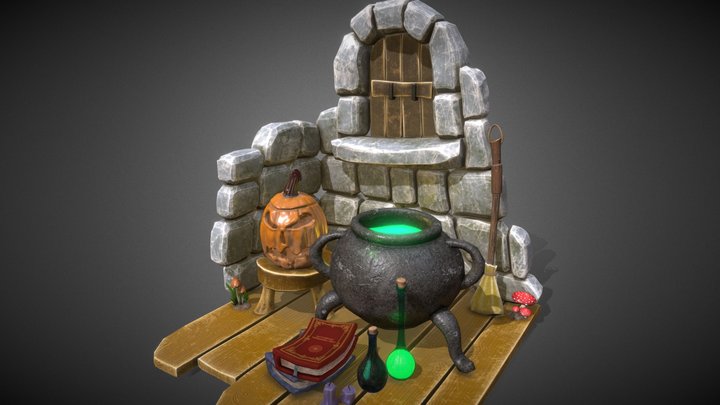 Stylized Halloween Witch Corner 3D Model