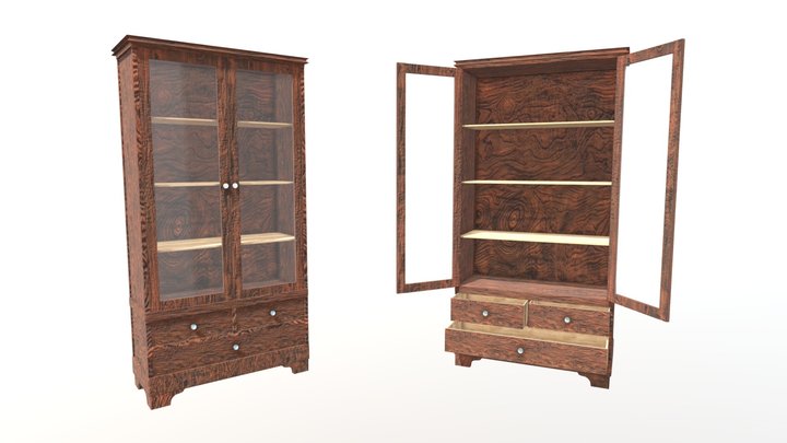 Glass Door Cabinet - Colonial Style 3D Model
