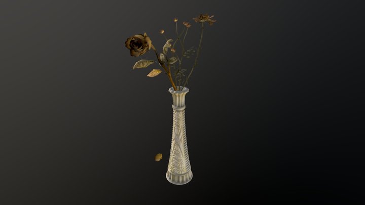 Vintage Milk Glass Vase With Dead Flowers 3D Model