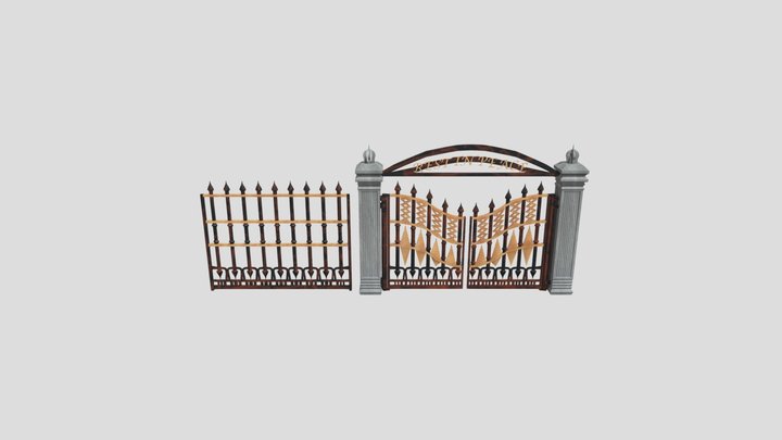 Graveyard gate and fence 3D Model