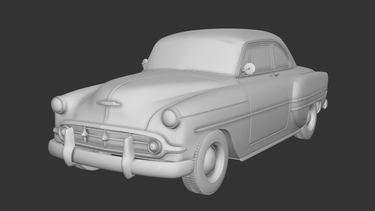 3D model 1953 Highpoly - This is a 3D model of the 1953 Highpoly. The 3D model is about a silver car with a black background.