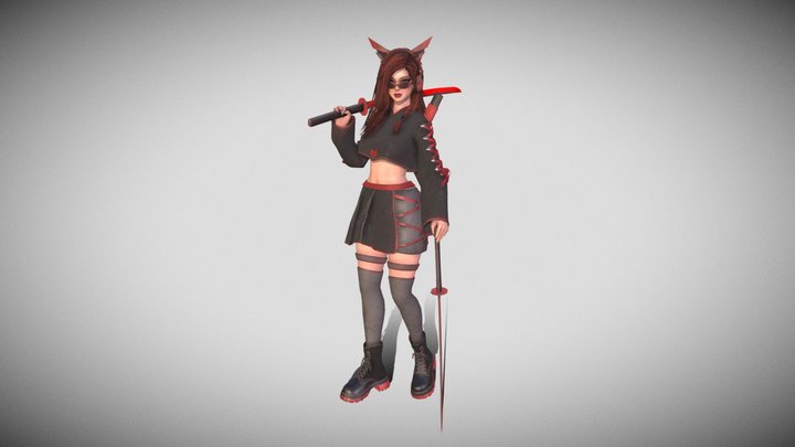 Sci-fi Fox Girl With Katana 3D Model