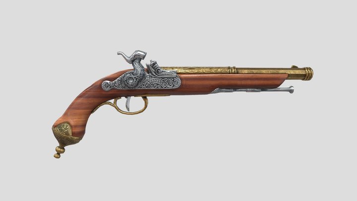 Brescia Italia 1825 (percussion pistol) Low-poly 3D Model