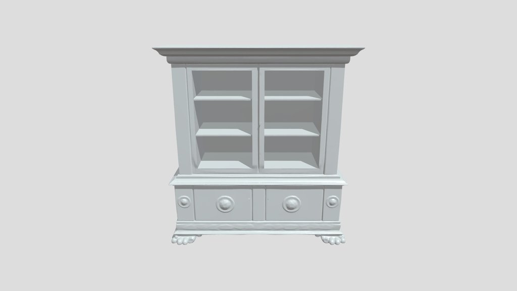 ornate wooden cabinet with shelves