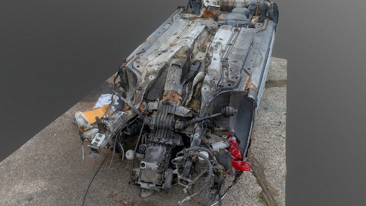Silver car wreck upside down 3D Model