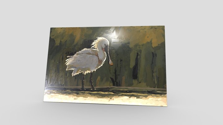 White Spoonbill Oil Painting 3D Model