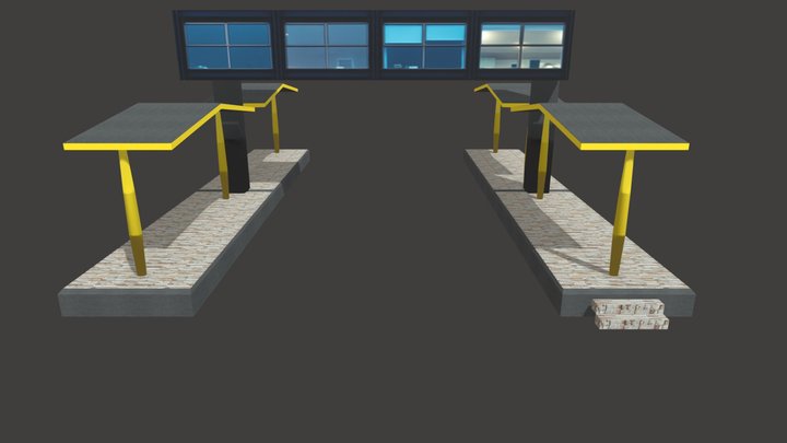 Railway Station With Cross Bridge 3D Model
