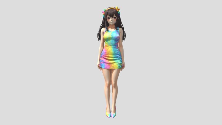 Rainbow dress girl 1 3D Model