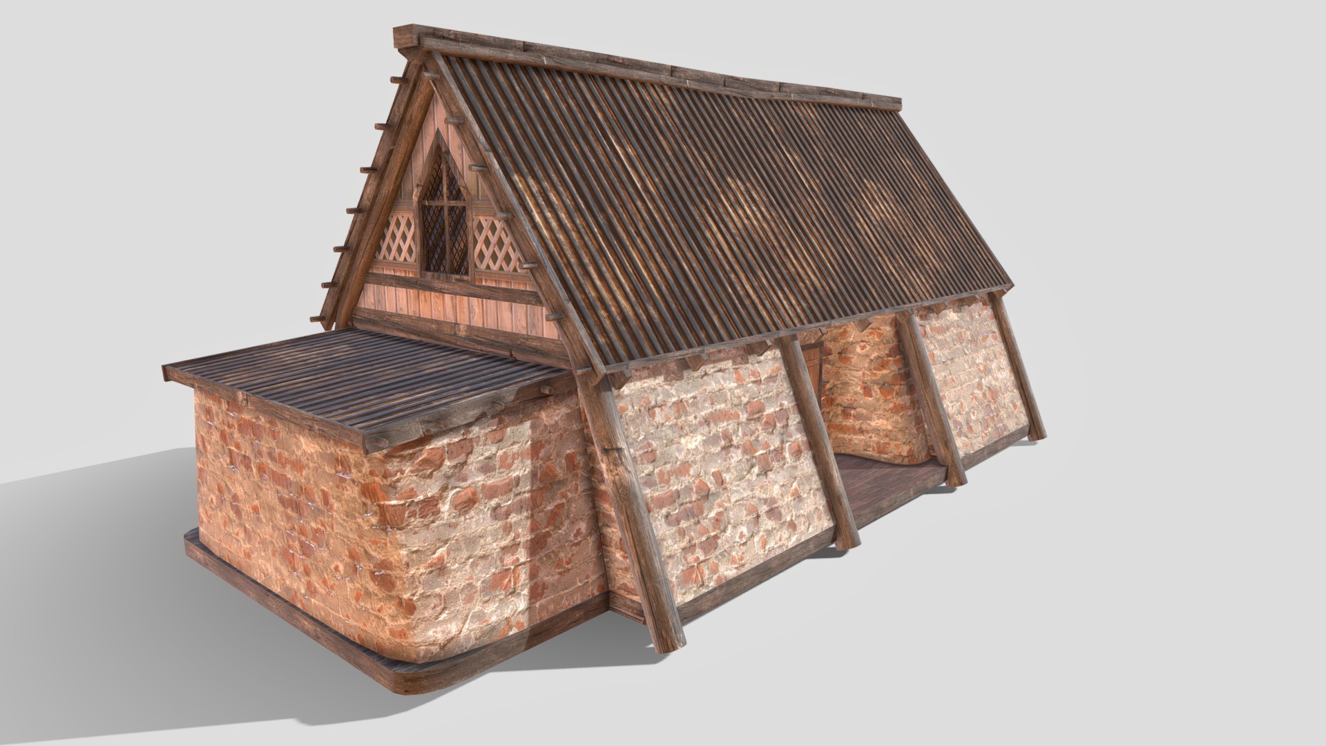 3D model Medieval Home - This is a 3D model of the Medieval Home. The 3D model is about a wood house with a roof.