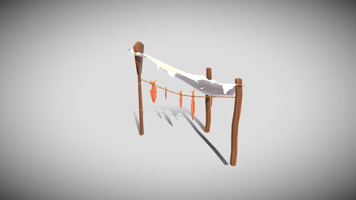 Stylized Hand-Painted Fish Dry Tent 3D Model