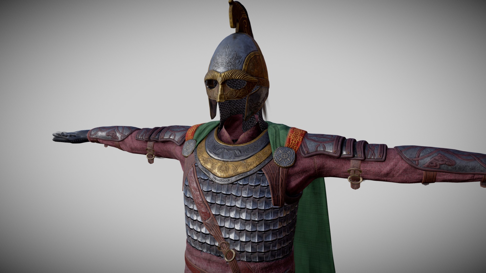 3D model Rohan Royal Guard Outfit - This is a 3D model of the Rohan Royal Guard Outfit. The 3D model is about a man in a garment.