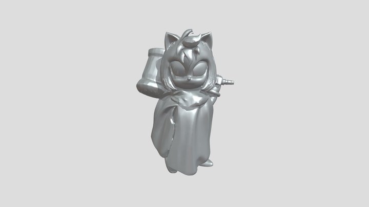 Pink-haired cartoon girl with hammer 3D Model