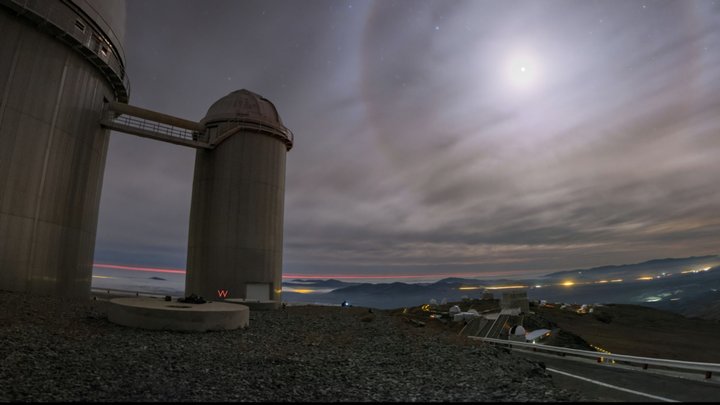 Moon halo over La Silla, Chile