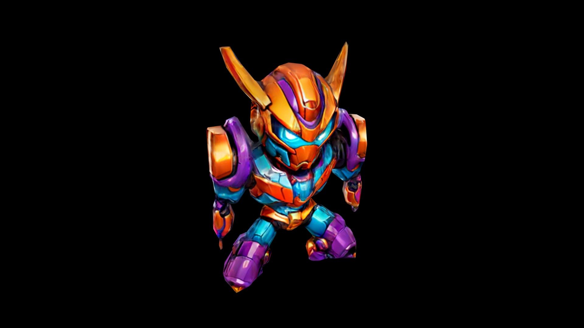 Armored robot with orange headpiece and gold hor - Download Free 3D ...