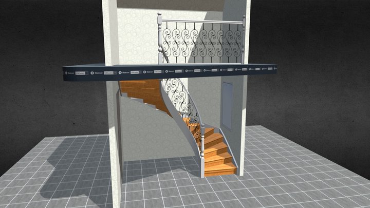 Dichte trap met dubbelkwart met 2 kuipstukken 3D Model