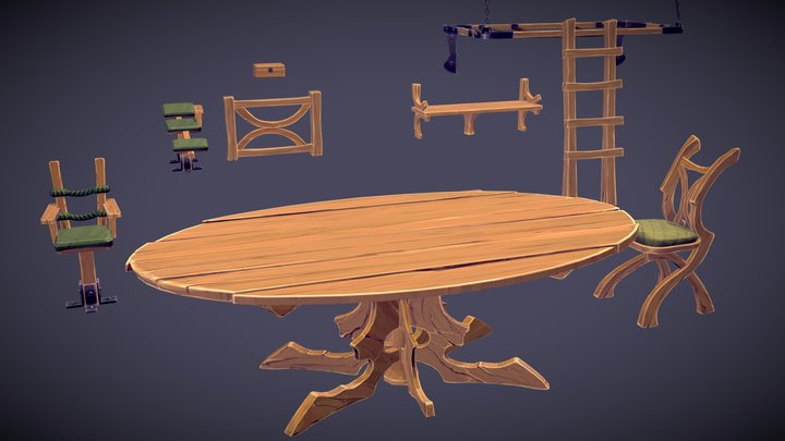 🪑 Stylized Furniture Pack – Hand-Painted Assets 3D Model