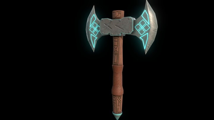 Stylized double axe with runes 3D Model