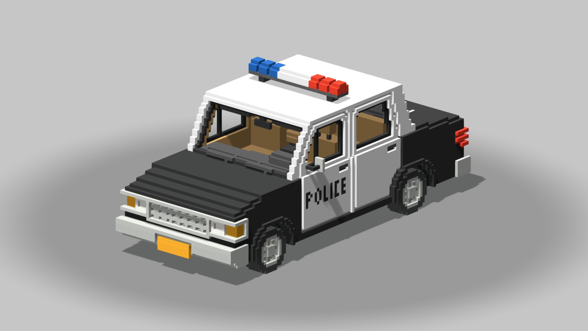 3D model Voxel Police Car - This is a 3D model of the Voxel Police Car. The 3D model is about a toy truck with a white background.