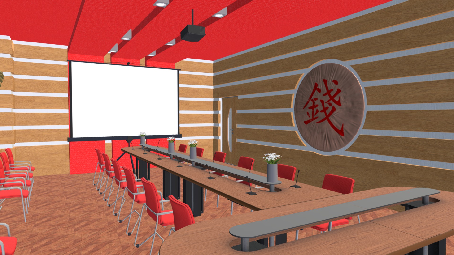 3D model Conference hall – office - This is a 3D model of the Conference hall - office. The 3D model is about a room with a table and chairs.