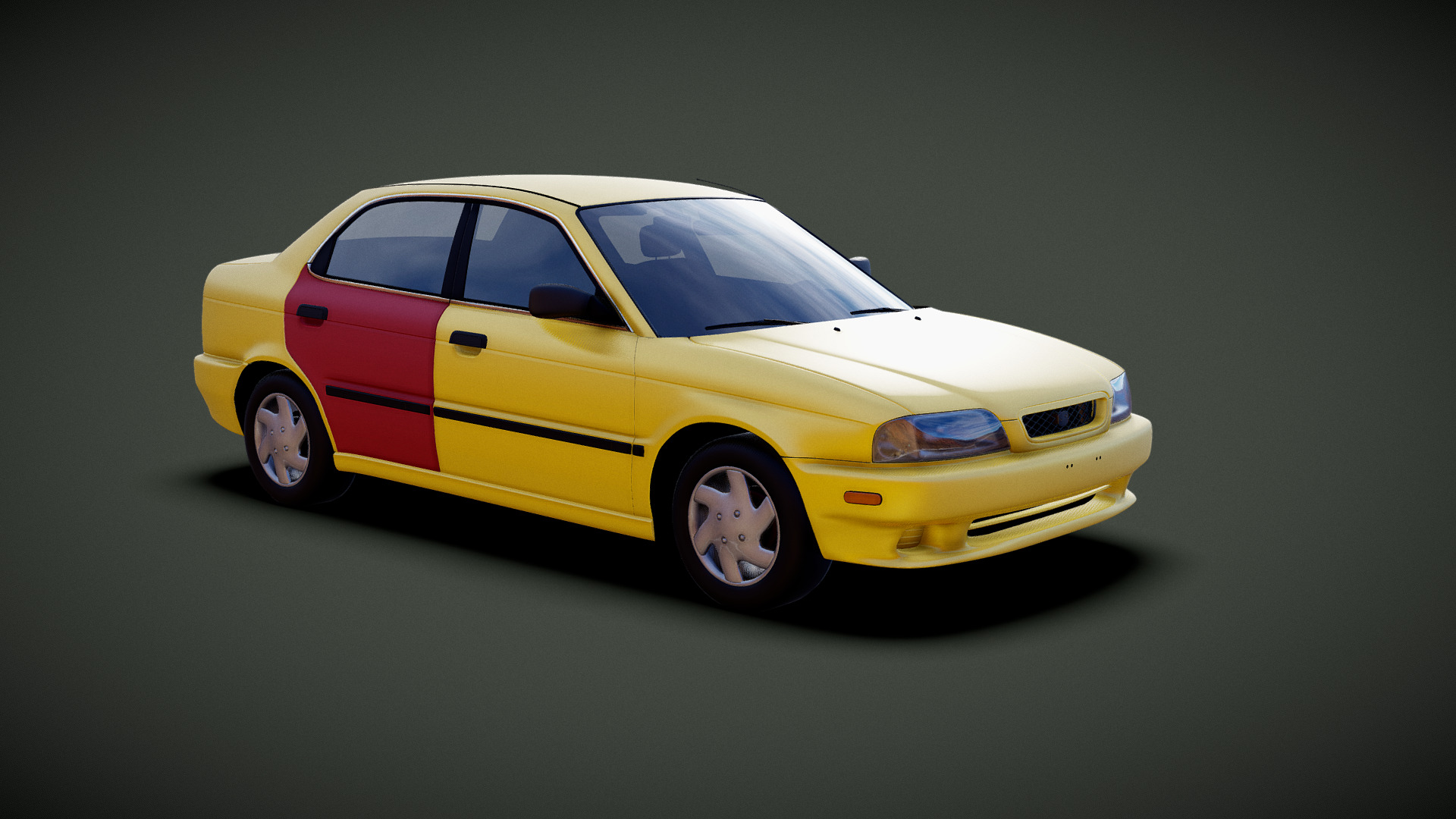 3D model Suzuki Baleno Esteem 1998 - This is a 3D model of the Suzuki Baleno Esteem 1998. The 3D model is about a small yellow car.