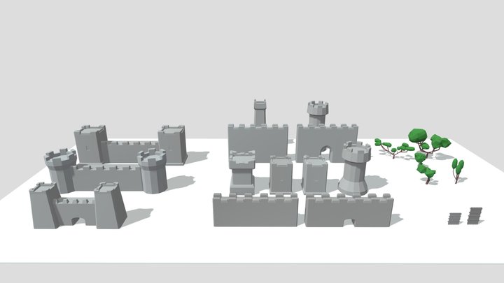 Low Poly Modular Castle Asset for Free 3D Model
