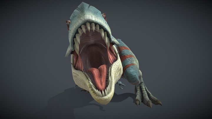 Animated T-Rex Dinosaur Biting Attack Loop 3D Model