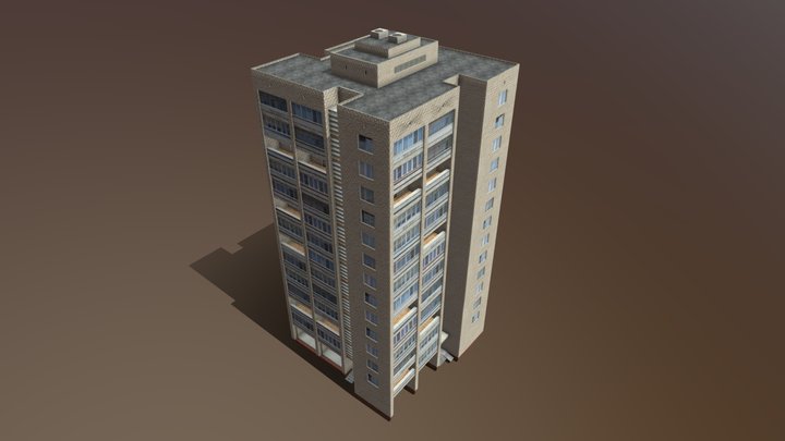Russian Apartment Brick Building 3D Model