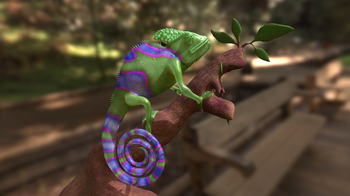 Chameleon On a Branch 3D Model