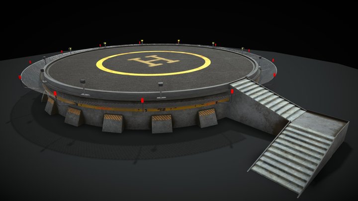 Heliport Helipad air base helicopter 3D Model