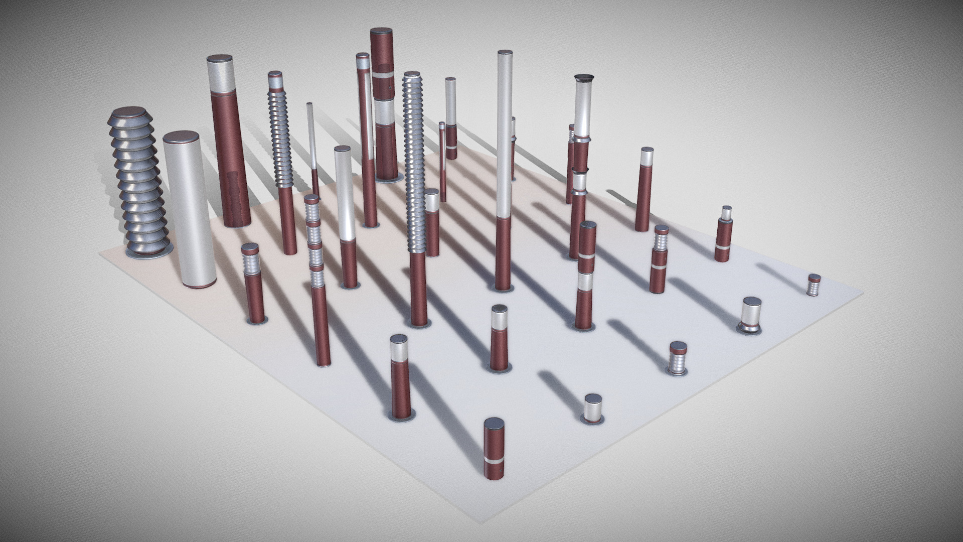 3D model Dark Red Light-Columns (Low-Poly) Street-Light 9 - This is a 3D model of the Dark Red Light-Columns (Low-Poly) Street-Light 9. The 3D model is about a group of metal objects.