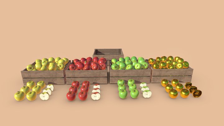 Apple Market Wooden Box 3D Model