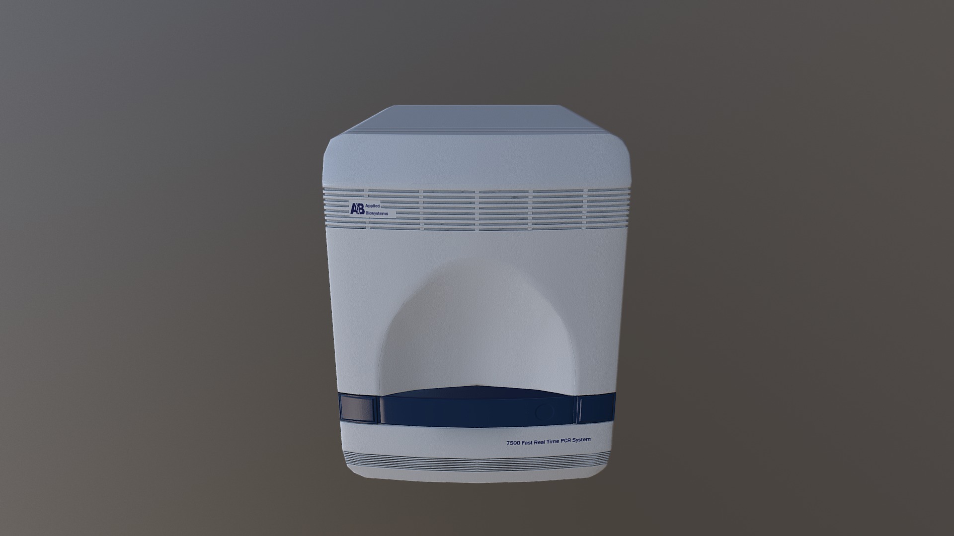 3D model PCR - This is a 3D model of the PCR. The 3D model is about a white box with a blue stripe.