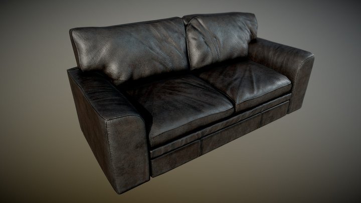 Old Dirty Leather Couch Black - PBR 3D Model