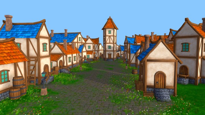 Modular Lowpoly Medieval Environment 3D Model