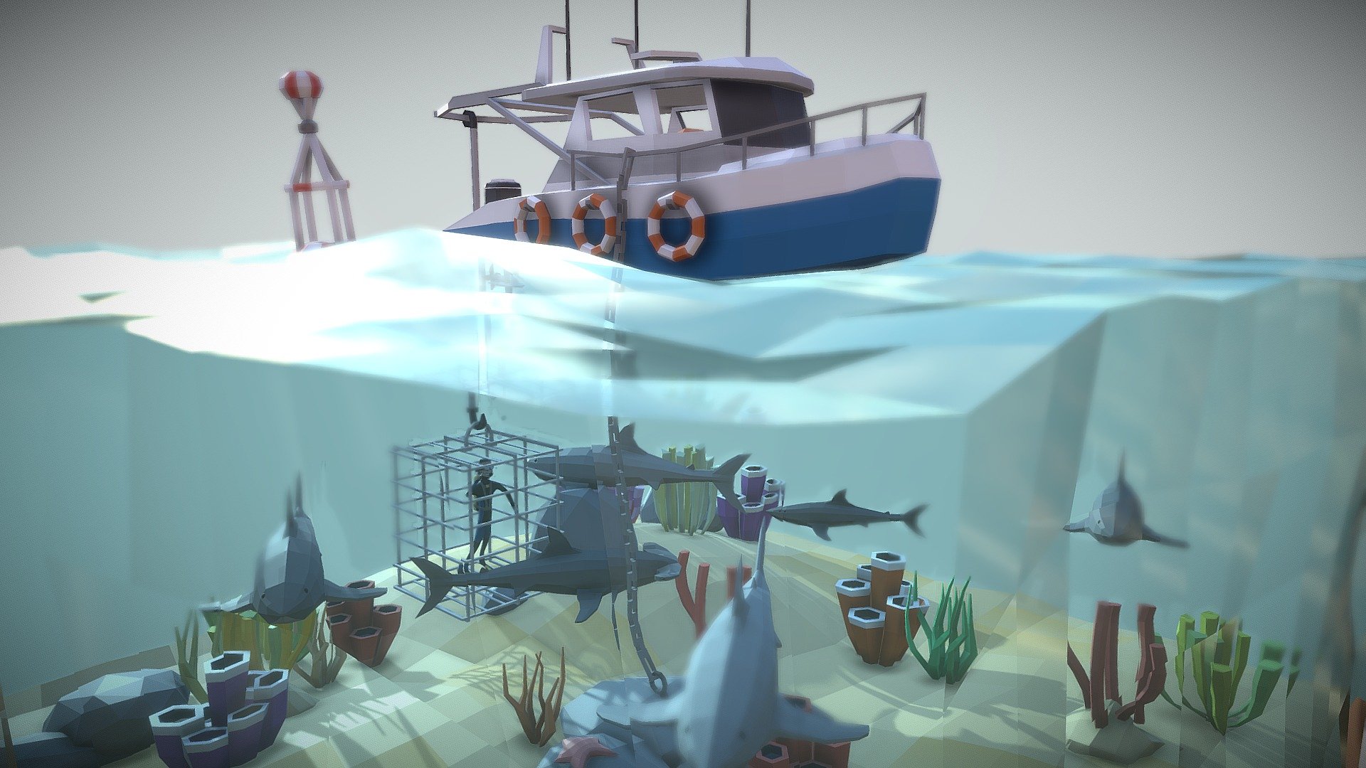 LP Shark Cage Diving Scene Download Free 3D model by EdwiixGG
