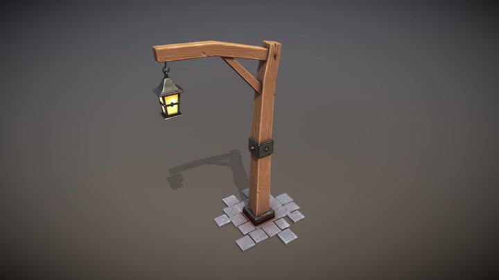 Stylized Lantern Pole 3D Model