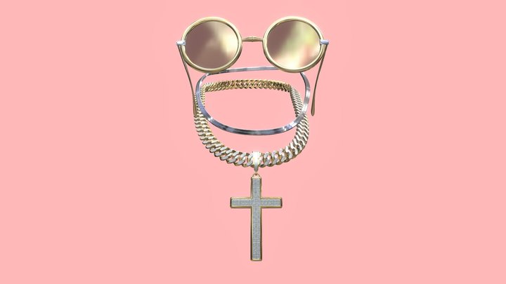Icy Gold Chain & Sunglasses 3D Model