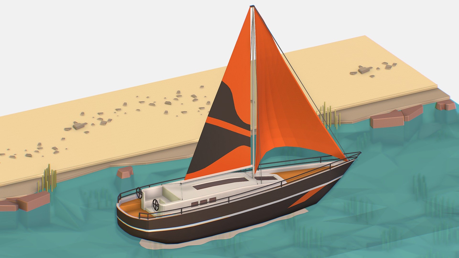 Isometric Black Yacht Scene Motor Boat Black