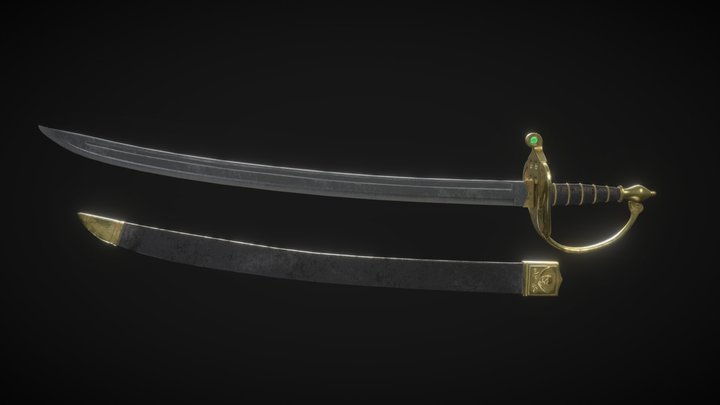 Pirate Cutlass Sword + Scabbard | Game Ready 3D Model